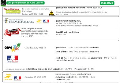 Permanences Mai 2026 en Aure Louron